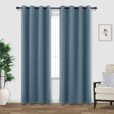 Imagem de Cortinas KOUFALL Dusty Blue para sala de estar com 2 painéis de 210 cm