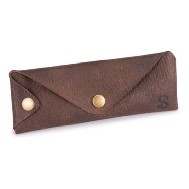 Imagem de Estojo Escolar Porta Caneta Lápis Couro Legítimo Rústico(Marrom-escuro)