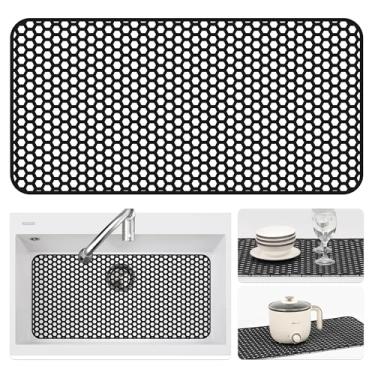 Imagem de Bestjing Protetores de pia de silicone preto para pia de cozinha - acessório de tapete protetor de cozinha de 72 x 36 cm, tapete antiderrapante resistente ao calor para parte inferior da fazenda de