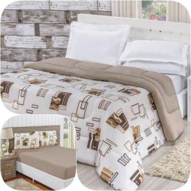 Imagem de Kit Edredom Casal com Jogo de Lençol Malha 100% Algodão 4 Peças - Avel