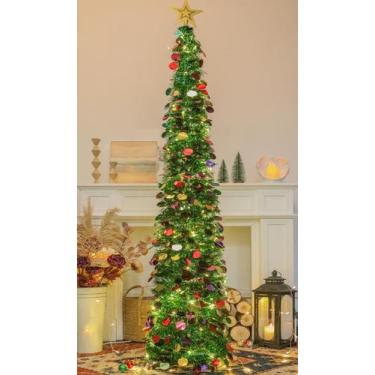 Imagem de Árvore de Natal SINTENILL 6 pés Pop Up com 100 luzes LED verdes