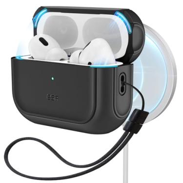 Imagem de ESR Capa para AirPods Pro 2ª geração (HaloLock), compatível com Airpods Pro 2ª/1ª geração (2023/2022/2019), compatível com MagSafe, capa de proteção total contra quedas com cordão, Preto