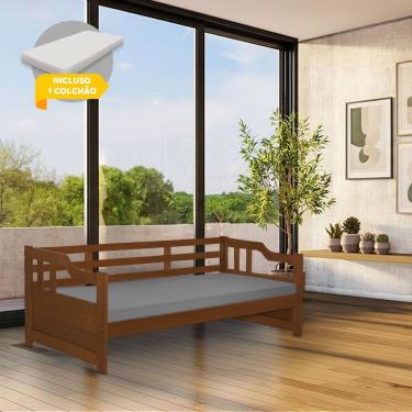 Imagem de Cama Zurique com Colchão Mona Solteiro Madeira Maciça com Acabamento Premium Castanho