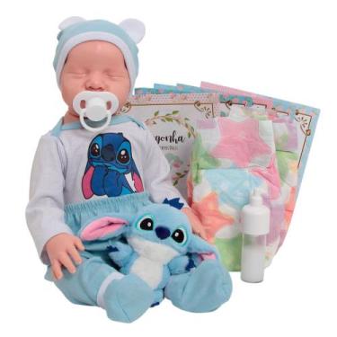 Imagem de Bebê Reborn Stitch Menino Realista Roupa e Pelúcia + Itens - Cegonha R