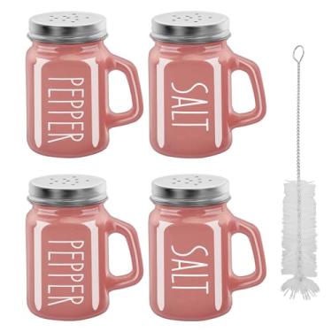 Imagem de 4 peças de garrafa de vidro para temperos de 118 ml, saleiro, garrafas de especiarias domésticas, saleiro e pimenteiro, pote de tempero multiuso para temperos, saleiro, recipiente de pimenta (4, rosa)