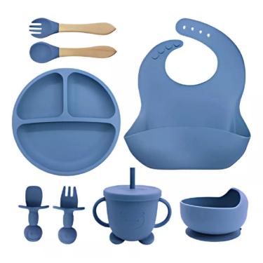 Imagem de Kit 8 Alimentaçao Bebe Silicone Azul