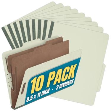 Imagem de 1InTheOffice Pastas de classificação da placa de pressão, tamanho carta, 2 divisórias, 6 fixadores, verde, pacote com 10