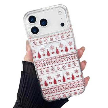 Imagem de ZTOFERA Capa de celular para iPhone 17 Pro Christmas compatível com Magsafe, design vintage de padrão de Natal bonito para Xmax, capa protetora rígida e transparente antiqueda para iPhone 17 Pro-vinho