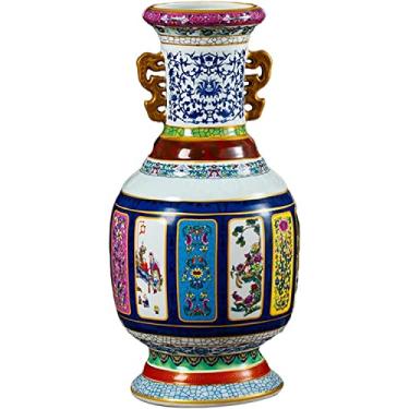 Imagem de Vaso de flores vaso de cerâmica chinês retrô esmaltado pintado vaso de flores 40 cm vasos de porcelana grandes sala de estar quarto decoração de casamento vasos ornamentais vasos de flores decoração