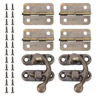 Imagem de Caixa de joias de design retrô, gancho de trinco antigo, bronze antigo, conjunto de ferrolho e dobradiças para armário decorativo pequeno artesanato faça você mesmo caixa de joias de madeira projeto