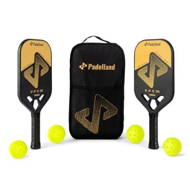 Imagem de Conjunto de pás de pickleball premium Padelland com 2 pás, 4 bolas e 1 bolsa de transporte – leve e durável para brincadeiras internas e externas – perfeita para iniciantes, adultos e diversão em