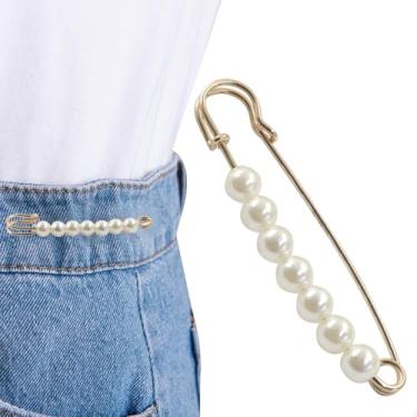 Imagem de Rierdge 6 pinos de broche de pérola para mulheres - alfinetes de segurança decorativos elegantes de ouro e prata com pérolas falsas, perfeitos para xales, vestidos, calças e suéteres, Metal, Pérola