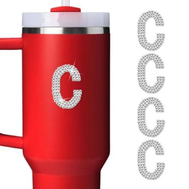 Imagem de LUHOHI 4 peças de adesivos com letra inicial de strass brilhante - Grande glitter alfabeto personalizado nome monograma decalques brilhantes para copo Stanley garrafas de água graduação boné bagagem