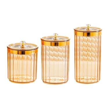 Imagem de Baoblaze Conjunto de 3 Potes para Armazenamento de Alimentos, Organizadores de Despensa e Elegantes para Cozinha, Ideal para Pimenta, Massa, Café e Outros, Pote âmbar com Tampa Transparente