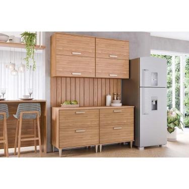 Imagem de Cozinha Completa Bella 5 Peças (2 Armários + 2 Balcões + 1 Painel Ripado) Freijo - Mgm