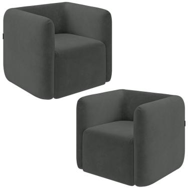 Imagem de Kit 2 Poltronas Decorativas Sala De Estar Trinidad Base Fixa Veludo Grafite G33 - Gran Belo