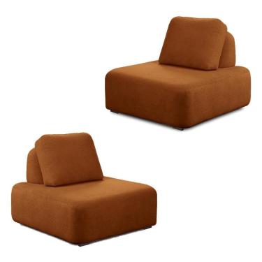 Imagem de Kit 2 Poltronas Decorativas Santiago Sala De Estar Pés Em Madeira Bouclê Terracota