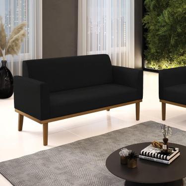 Imagem de Poltrona Namoradeira Decorativa Pés Fixo Em Madeira Castanho Linho Preto