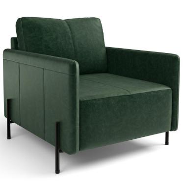 Imagem de Poltrona Decorativa Para Sala Living Pés Industrial Domani L06 Couro Verde - Lyam Decor