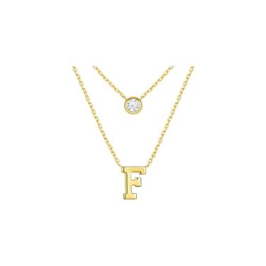 Imagem de CRITI RORA Colar de prata esterlina S925 com diamantes cultivados em laboratório, colar com pingente de letra banhada a ouro, colar de corrente de camada dupla, joia da moda feminina, presente de Dia