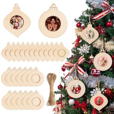 Imagem de MixTeach 24 peças de enfeites de Natal com barbante, molduras de madeira inacabadas, ornamentos para artesanato de madeira em branco para decoração de árvore de Natal para decoração de festa de Natal