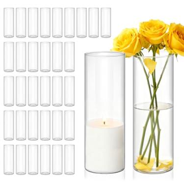 Imagem de Pacote com 36 vasos cilíndricos de vidro transparente 6,5 x 20,3 cm – Artigos de festa a granel, decoração de casamento/chá de bebê, vasos altos e castiçais para flores