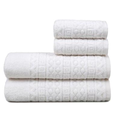 Imagem de Toalha de Banho Gigante, Jogo/Kit 4 Toalhas (2 Banho + 2 Rosto) Macia Algodão Luxo Barra Aveludada Alta Absorção(Off White)