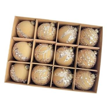 Imagem de Esquirla Conjunto de 12 bolas de Natal com lantejoulas e glitter para pendurar na árvore ou, perfeitas para fotos. Tamanho ideal para presentear, Cáqui