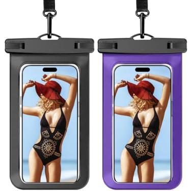 Imagem de Woyinger Bolsa impermeável para celular, bolsa de praia universal compatível com iPhone 15 14 13 12 Pro Max XS Plus Samsung Galaxy S22, IPX8 Cellphone Cruise Travel Essentials, pacote com 2 - preto e