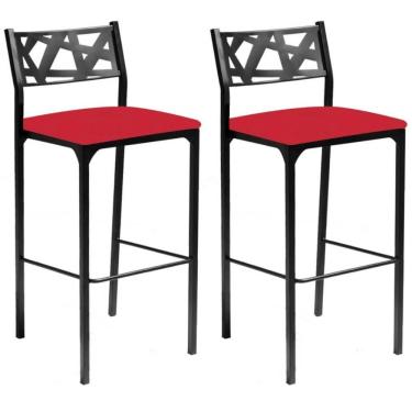 Imagem de Kit 02 Banquetas Alta Com Encosto Luiza Gourmet Para Balcão Cozinha Suede Vermelho - Aurora Line