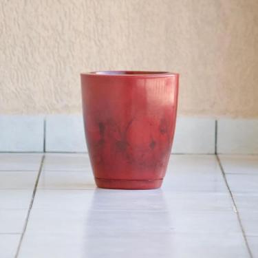 Imagem de Vaso de Plantas Decorativo Cone Bojo 28x25 Liso Marmorizado Polido Luxo Polietileno (Vermelho)