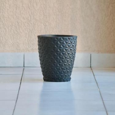 Imagem de Vaso de Plantas Flores Coluna Cone Bojo Diamante 29x26 com Prato em Polietileno Sala Jardim (Preto)