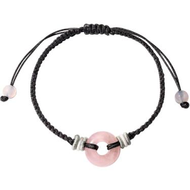 Imagem de Xfoxstal Pulseiras de corda trançada feitas à mão, pulseiras da amizade, cristais espirituais, círculos, rosquinhas, para mulheres e homens, joias de boa sorte, Medium, Pedra, Quartzo
