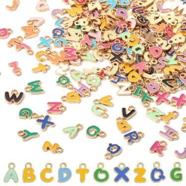 Imagem de 200 peças de pingentes de letra de metal A-Z para fabricação de joias, pingente colorido de letra maiúscula, pingente de esmalte do alfabeto para pulseira DIY, colar, brincos, fabricação de joias