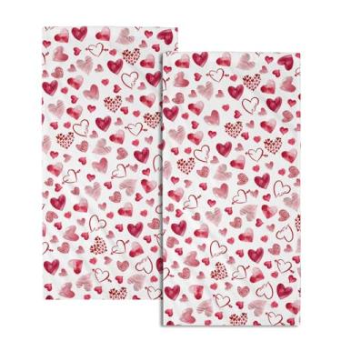 Imagem de Conjunto de 2 toalhas de banho de mão com coração e amor dos namorados, toalha de prato macia absorvente branco rosa coração do amor feliz dia dos namorados, pano de lavagem para cozinha, bar, praia