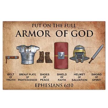 Imagem de Placa de metal retrô, pôster Armor of God, Warriors of God, Victorious Christian Living Quotes, Jesus Home Bar Shop Decorações Café Vintage Sign Gift 20 x 30 cm