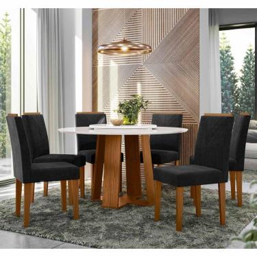 Imagem de Conjunto Sala De Jantar Mesa Isabela 1,35m Com Tampo Giratório E 6 Cadeiras Amanda Ypê/off White/ja03 - New Ceval