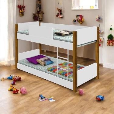 Imagem de Beliche Infantil Montessori Com Colchão Clara Branco E Mel