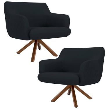 Imagem de Kit 2 Poltronas Decorativas Giratórias Base Giromad Madeira Jade Veludo C-300 Preto - Domi