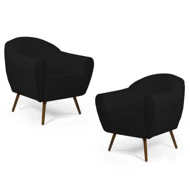 Imagem de Kit 2 Poltronas Decorativas Pés Palito Madeira Nina C-300 Veludo Preto - Domi