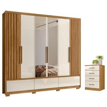 Imagem de Guarda Roupa Casal Amazonas E Cômoda Ms913 Freijó Off White Com Espelho - Moval