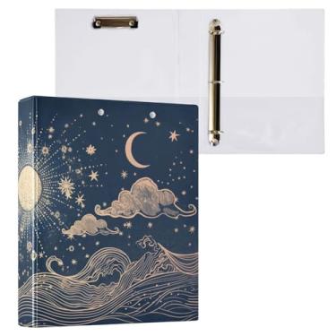 Imagem de Blueangle Fichário de 3 anéis para sol e lua com prancheta e 2 bolsos - Organizador de documentos decorativo de 3 anéis de 3 argolas para escritório, suprimentos para reuniões (536)