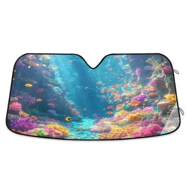 Imagem de SEHANY Para-brisa de carro colorido de recifes de corais e peixes, para-sol para mulheres, pára-brisa frontal dobrável, bloqueia raios UV, mantém o veículo fresco, para-sol de carro para caminhão SUV