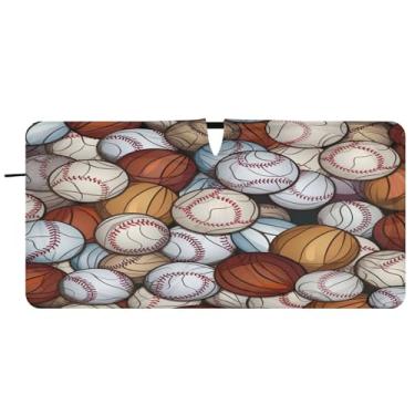 Imagem de Blueangle Pára-brisas com padrão de bolas de beisebol - 157,5 cm x 81,3 cm dobrável para janela dianteira do carro bloqueia raios UV viseira de sol (366)