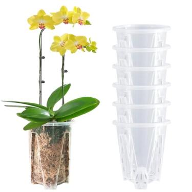 Imagem de pavtner Pote de orquídeas pacote com 6, vasos de orquídeas transparentes de 12 cm com furos, vaso de orquídeas para replantação, vaso de flores interno e externo, vaso de orquídeas