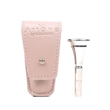 Imagem de Bolsa dupla para trompa francesa. Bolsa de transporte de couro vegano para proteção bucal. Suporte único para bocal. Acessórios para trompa francesa. Presente para trompa francesa (bege, bolsa para