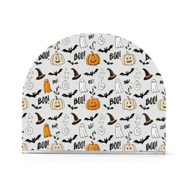 Imagem de JUZIHAI Suporte de guardanapo de Halloween Boo para mesa dispensador de guardanapo de acrílico para mesa suporte de lenços independente para cozinha sala de jantar bar festa decoração de casa