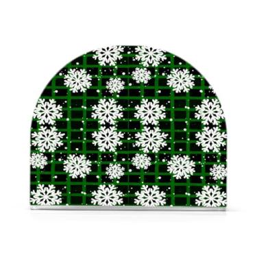 Imagem de Qilmy Porta-guardanapos de acrílico verde flocos de neve de Natal, suporte de lenços de mesa independente transparente, dispensador de papel de coquetel para cozinha, jantar, restaurante, bar