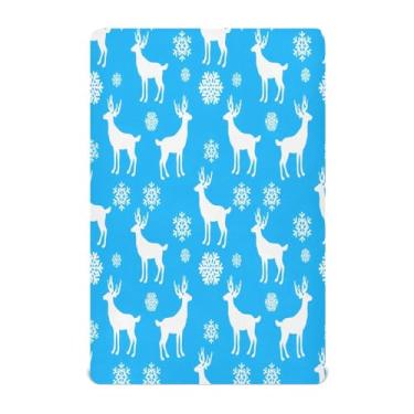 Imagem de JUZIHAI Lençol de berço de 99 x 68 cm, flocos de neve de rena de Natal, macio, respirável, elástico, lençol para meninos e meninas, lençol de brincar para berço padrão e cama de criança pequena