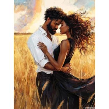 Imagem de Pintura de diamante DIY homem e mulher afro-americanos amam casais 30,5 x 40,6 cm, kits de broca redonda completa, arte em mosaico para adultos relaxar e decoração de parede para casa, presente de